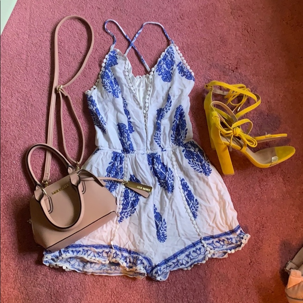 Blue and White Romper